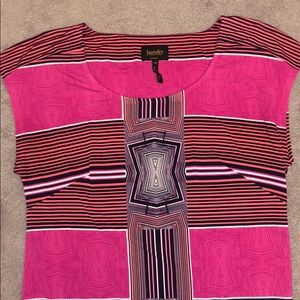 Laundry By Shelli Segal Geometric Pink and Black Midi Dress